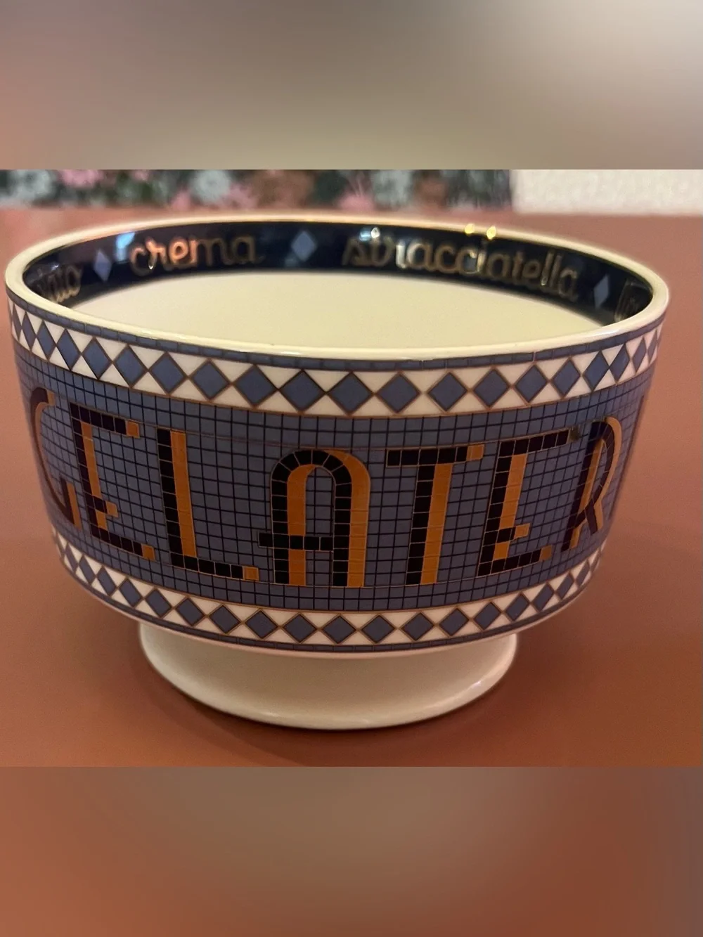 Anthropologie Bistro Tile Stoneware 24k Gold Accent Italia Gelato Bowl